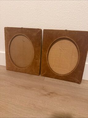 Pair of Vintage Brown Velvet Oval Photo Frame  - 14”x12”